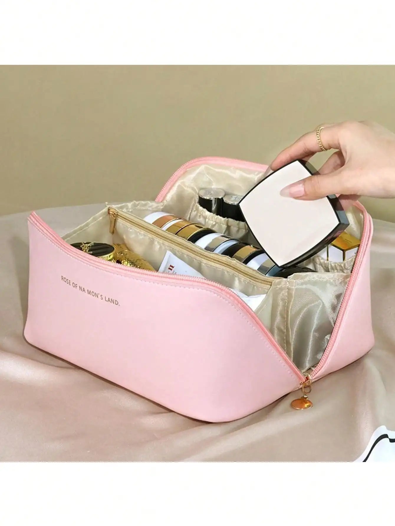Large Luxury Travel Cosmetic Bag for Women – Leather Makeup Organizer & Toiletry Case