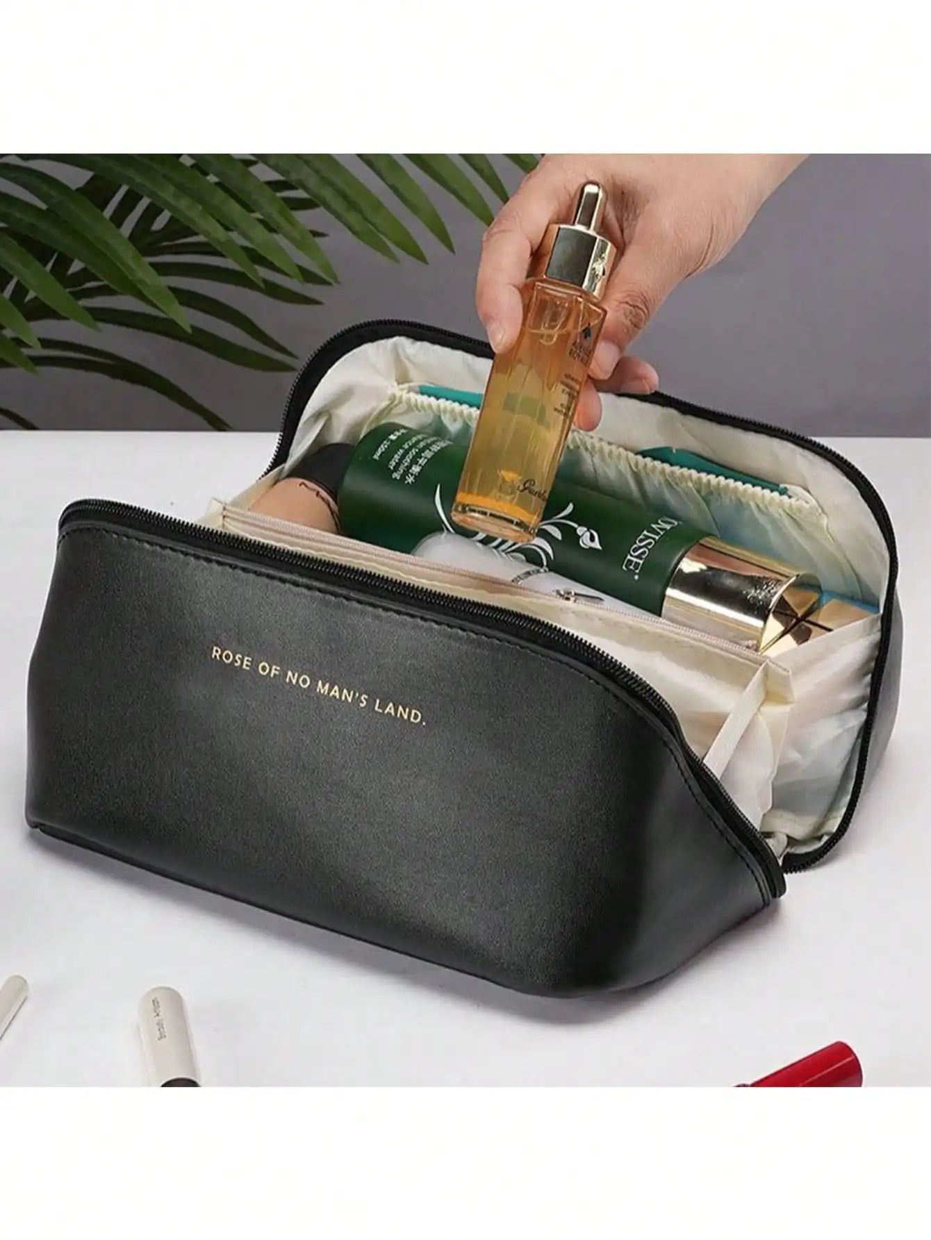 Large Luxury Travel Cosmetic Bag for Women – Leather Makeup Organizer & Toiletry Case