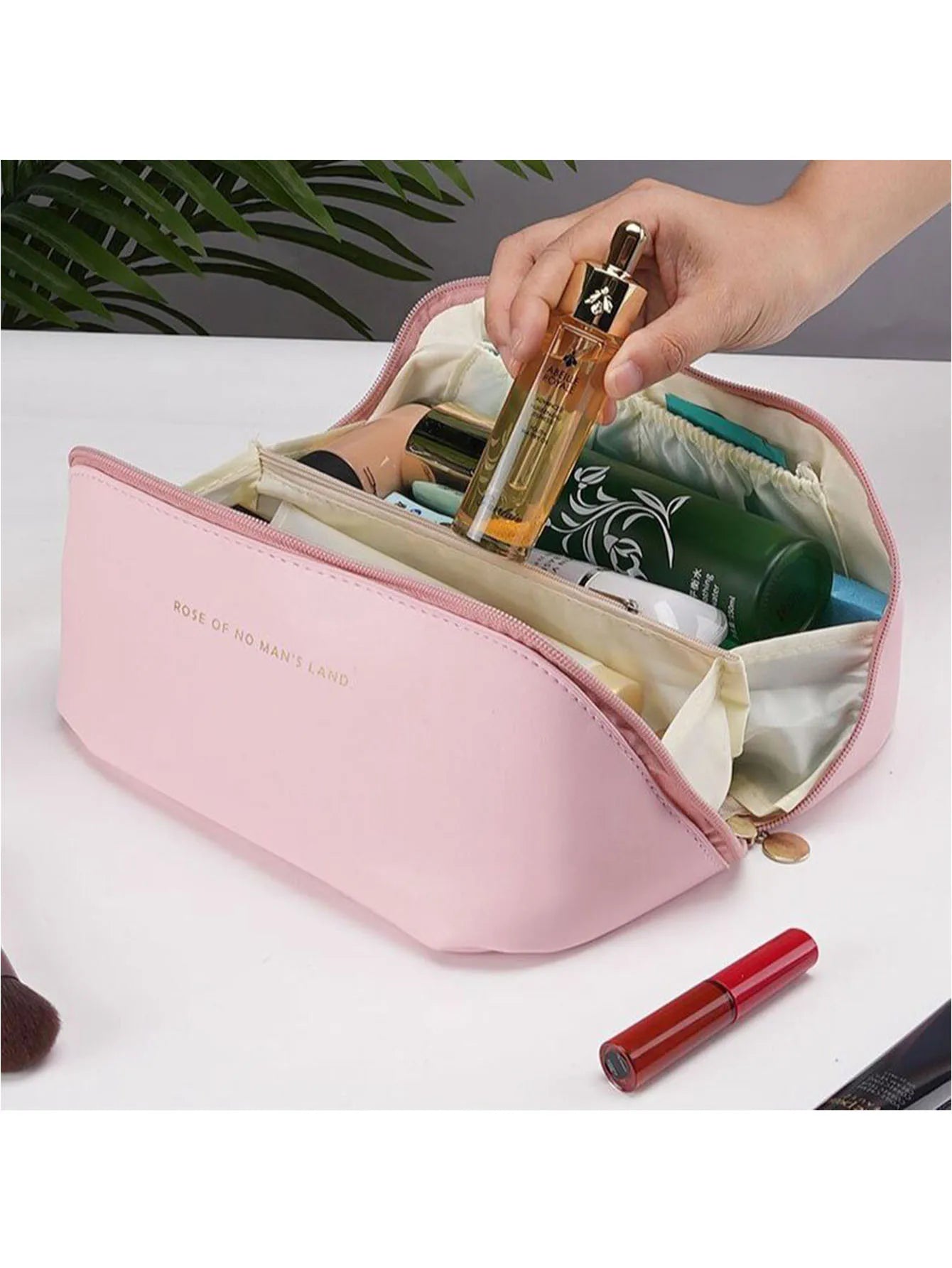 Large Luxury Travel Cosmetic Bag for Women – Leather Makeup Organizer & Toiletry Case